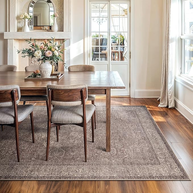 Bloom Rugs Washable Non-Slip 8' x 10' Rug - Taupe/Beige Traditional Medallion Area Rug for Living Room, Bedroom, Dining Room, and Kitchen - Exact Size: 8' x 10'