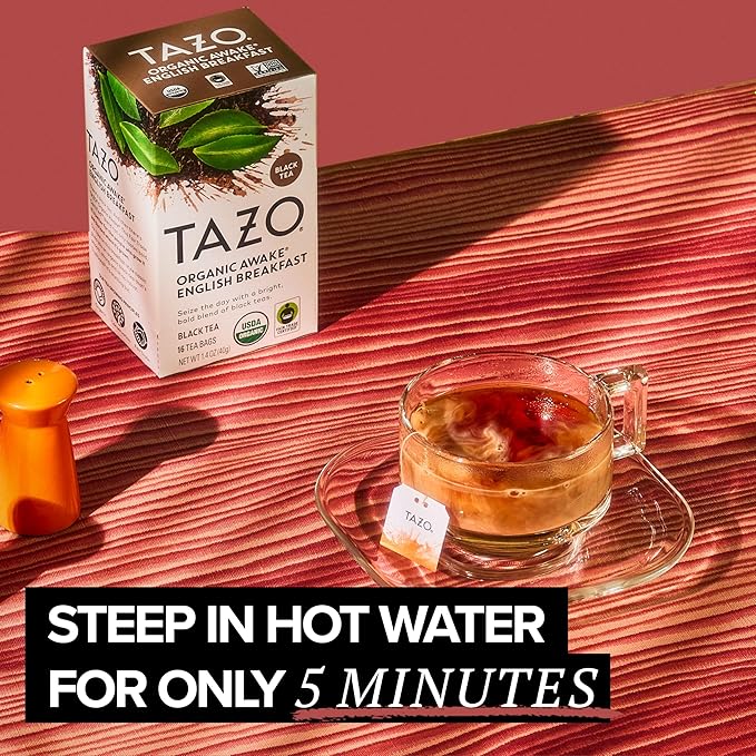TAZO Organic Awake English Breakfast Black Tea Bags, 96 Total Tea Bags (16ct - Pack of 6)