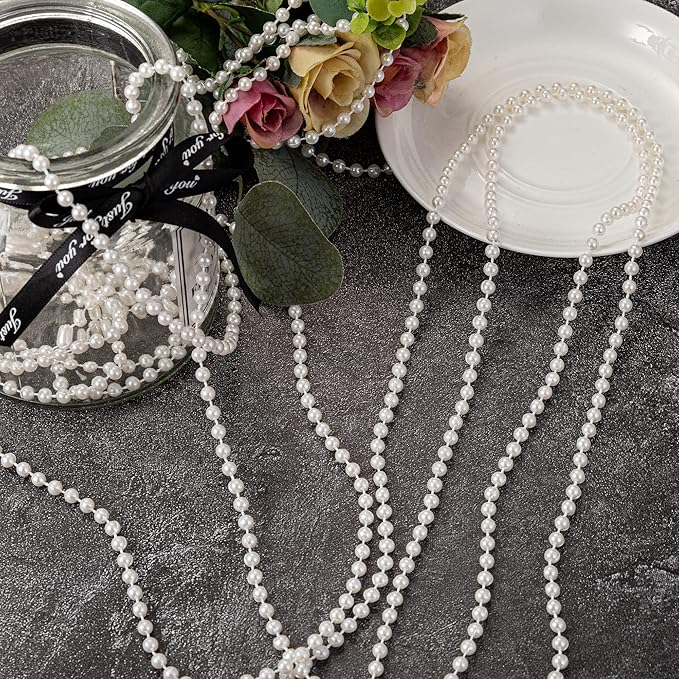 5mm Crafts Faux Pearl Beads Garland Pearl Bead Roll Strand of Pearls to Decorate Floral Centerpieces Wedding Party Favor Christmas Tree(99Feet White)
