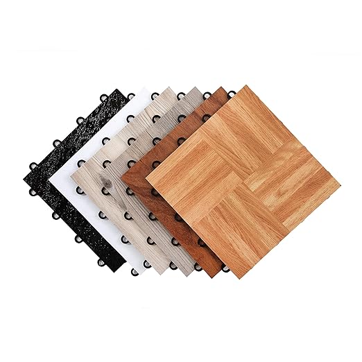 IncStores 3/8" Thick Snap Together Dance Flooring Tiles | 12”x12” Printed Vinyl Dance Floor Tiles for Practice & Performance | Barnwood | 52 Tile Pack