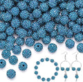 100 pcs 10mm Rhinestone Beads for Jewelry Making, Blue Zircon Shiny Round Shamballa Disco Beads Bulk, Sparkle Crystal Clay Christmas for Bracelet Baseball Necklace Earring Crafting and DIY