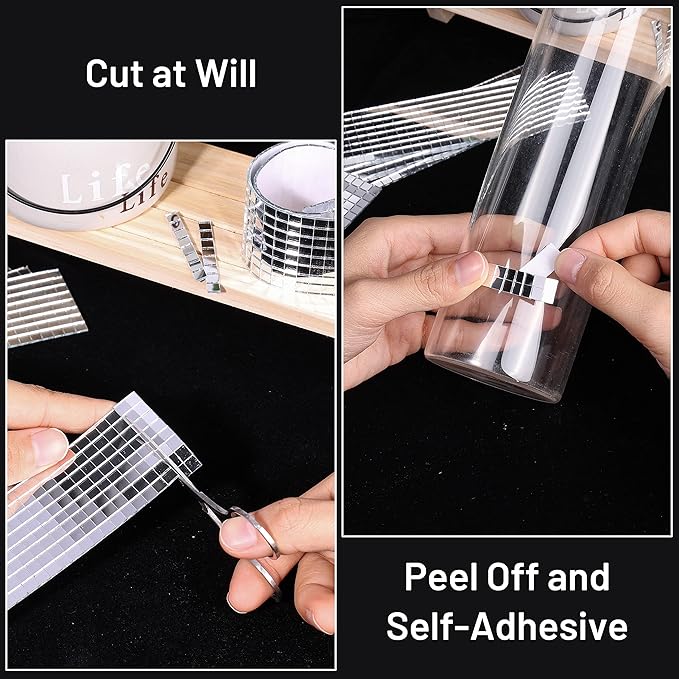 PP OPOUNT 4720 PCS Disco Ball Tiles, 5 x 5 mm Self-Adhesive Mirror Tiles for DIY Disco Balls, Mini Glass Tiles for Art Collage, Indoor Outdoor Craft Decoration(Silver)