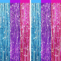 2 Pack Blue Purple Pink Metallic Tinsel Foil Fringe Curtains, Door Streamers Photo Booth Backdrop for Birthday Party, Tinsel Curtain Backdrop for Baby Shower Bachelorette Christmas Party Decorations