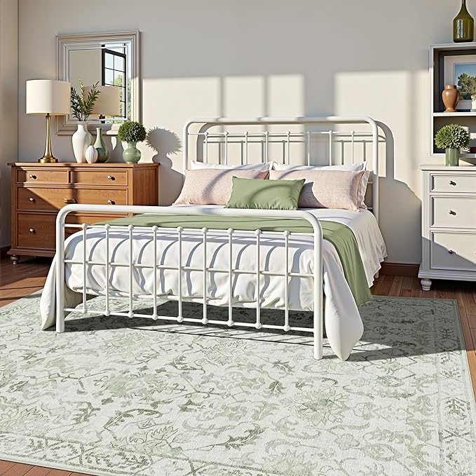 Deerly Sage Rugs 8x10 for Living Room Soft Non-Slip, Large Vintage Area Rug Retro Tribal Farmhouse Stain Resistant Carpet for Bedroom Dining Room Office Guest Room