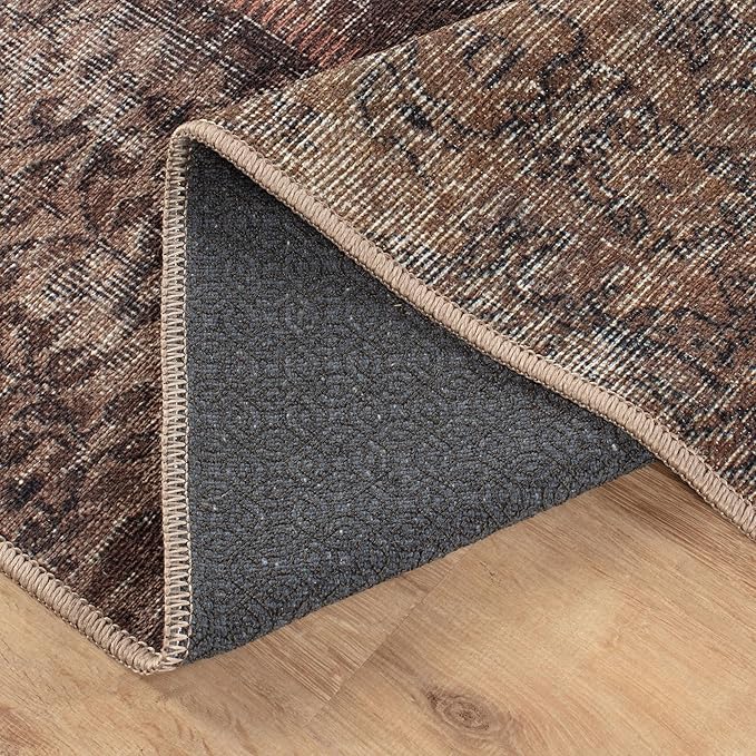Bloom Rugs Washable Non-Slip 3' x 5' Rug - Red/Brown Traditional Patchwork Area Rug for Living Room, Bedroom, Dining Room, and Kitchen - Exact Size: 3' x 5'