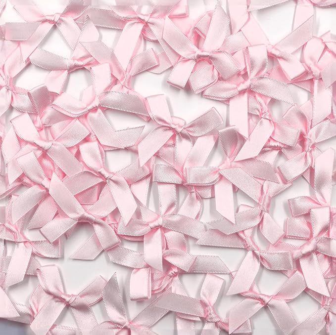 60pcs 1.7" Mini Pink Ribbon Bows Decor – Small DIY Satin Bows for Crafts, Little Bows for Gift Wrapping, Tiny Bow Stickers for Note Card Bow Baby Shower Cake and Candle Decorations