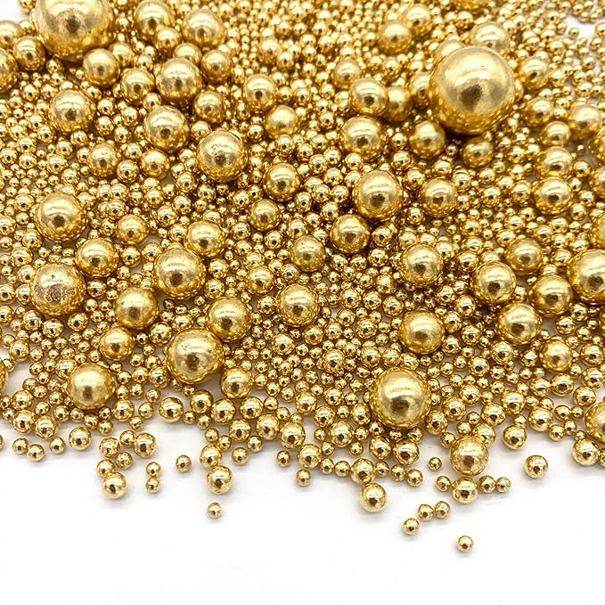 Weraru Edible Bright Gold Pearl Sugar Sprinkles Candy Mixing Size Baking Edible Cake Decorations Cupcake Toppers Cookie Decorating Celebrations Wedding Shower Party Chirstmas Supplies 120g/ 4.2oz