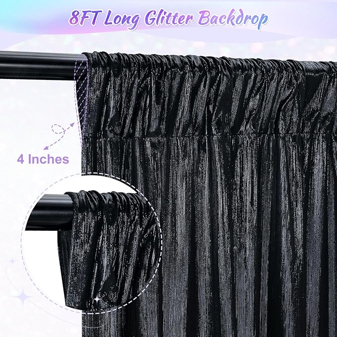 Black Backdrop for Parties 4 Panels 4.8x8FT Sequin Curtains Backdrop Drapes Giltter Photo Photography for Wedding Bridal Baby Shower Graduation