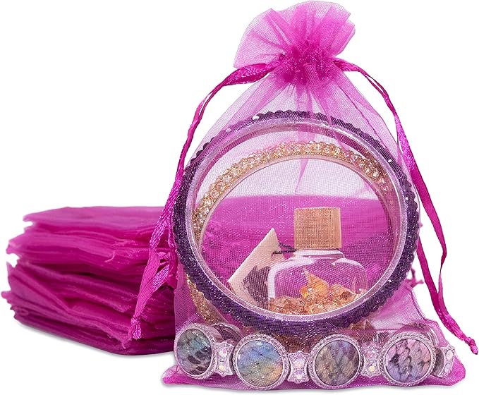 TheDisplayGuys 100-Pack 4x6 Hot Pink Sheer Organza Gift Bags with Drawstring, Goodie Bags for Jewelry, Candy Bags, Treat Bags, Wedding Favors Small Mesh Bags