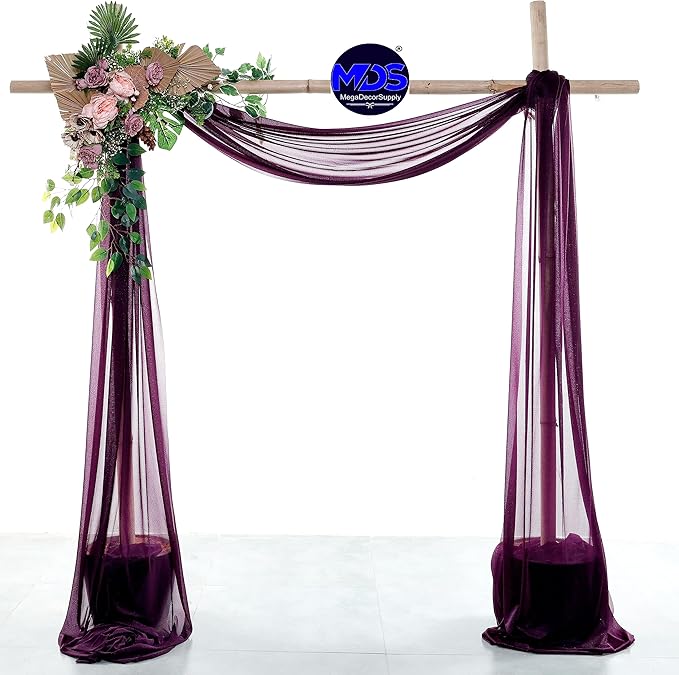 MDS Halloween Chiffon Draping Fabric - 2 Panel, 30" Wide x 20ft Long - Sheer Spooky Arbor & Canopy Drapery for Haunted House Backdrops, Party Ceilings, DIY Costumes & Themed Events - Eggplant