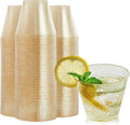 FOCUSLINE 9 oz Gold Plastic Cups, Disposable Clear Fancy Hard Plastic Cups, Gold Glitter, Heavy Duty, Reusable,100 Count