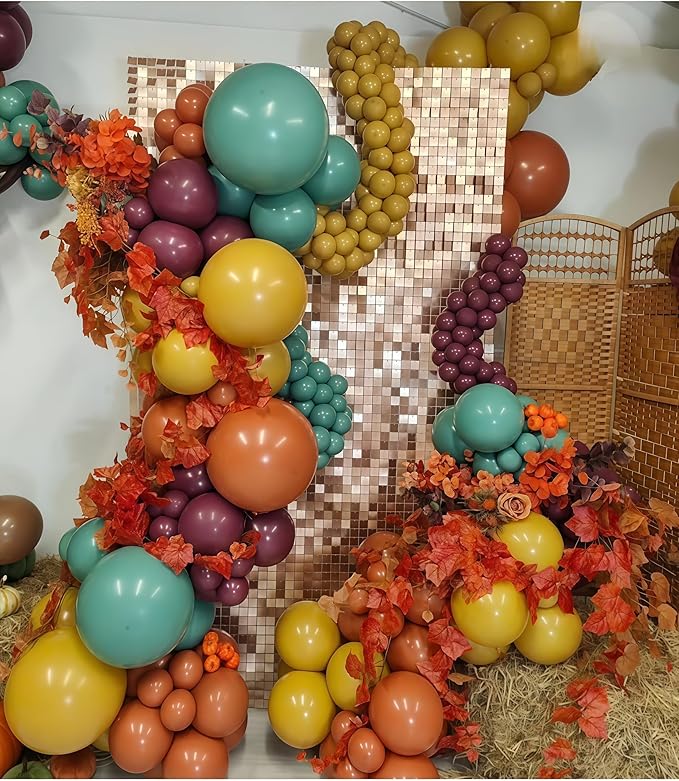 Fall Color Balloons, Burnt Orange Terracotta Mustard Yellow Burgundy Sage Green Coffee Brown Autumn Balloon for Thanksgiving Harvest Fall Baby Shower Festival Woodland Safari Birthday Party Decoration