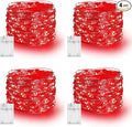 Dazzle Bright Fairy Lights Battery Operated, 4 Pack Total 80FT 240LED Silver Wire Waterproof Battery Operated String Lights, Christmas Decorations for Indoor Outdoor Bedroom Yard Decor, Red