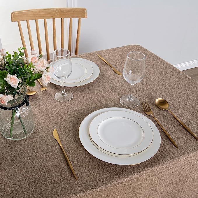 Hiasan Faux Linen Rectangle Tablecloth - Wrinkle and Stain Resistant Washable Table Cloth for Kitchen Dining Room Holiday Table Cover for Party Dinner, Khaki, 70 x 108 Inch