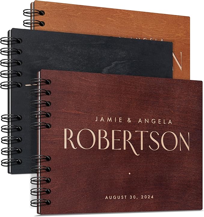 Personalized Wood Wedding Guest Book - 5 Colors/Finishings, 2 Sizes, 12 Designs - Wood Wedding Decorations, Guest Book Signs for Wedding Reception (DESIGN 2)