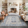 Bloom Rugs Washable Non-Slip 6' x 9' Rug - Blue/Beige Traditional Oriental Area Rug for Living Room, Bedroom, Dining Room, and Kitchen - Exact Size: 6' x 9'