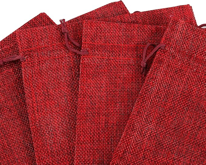 ZOENHOU 30 Packs 8 x 12 Inch Wine Red Burlap Bags Bulk with Drawstring, Drawstring Gift Bags, Dustproof Burlap Sacks for Favors Party DIY Craft