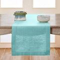 Solino Home Linen Aqua Blue Table Runner 156 Inches Long - 100% Pure Linen Extra Long Table Runner 14 x 156 Inch - Classic Hemstitch
