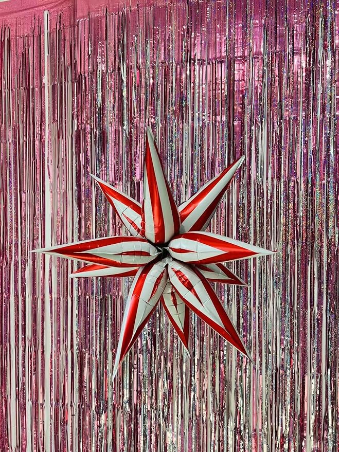 3pcs 26inch 3D Red white Explosion Star foil balloon, red white Foil Cone Star burst Balloons for Birthday Wedding New Year Party Event