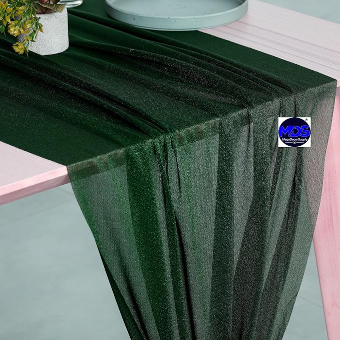 MDS 2 Pack 10ft Chiffon Table Runner 29 x 120 Inches Sheer Wedding Runner Romantic Rustic Table Runner for Wedding Decorations, Birthday Parties, Bridal Shower Party Arch Decor - Hunter Green