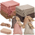 Woanger 100 Pcs Burlap Gift Bags with 100 Pcs Kraft Paper Gift Tags Drawstring Favor Bulk Burlap Sack Bags for DIY Wedding Party Craft(4 x 6 Inch,Beige, Medium Brown, Dark Brown, Gray Pink)