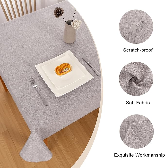 Hiasan 2 Pack Faux Linen Rectangle Tablecloth - Wrinkle and Stain Resistant Washable Table Cloth for Kitchen Dining Room Holiday Table Cover for Party Dinner, Stone, 60 x 84 Inch