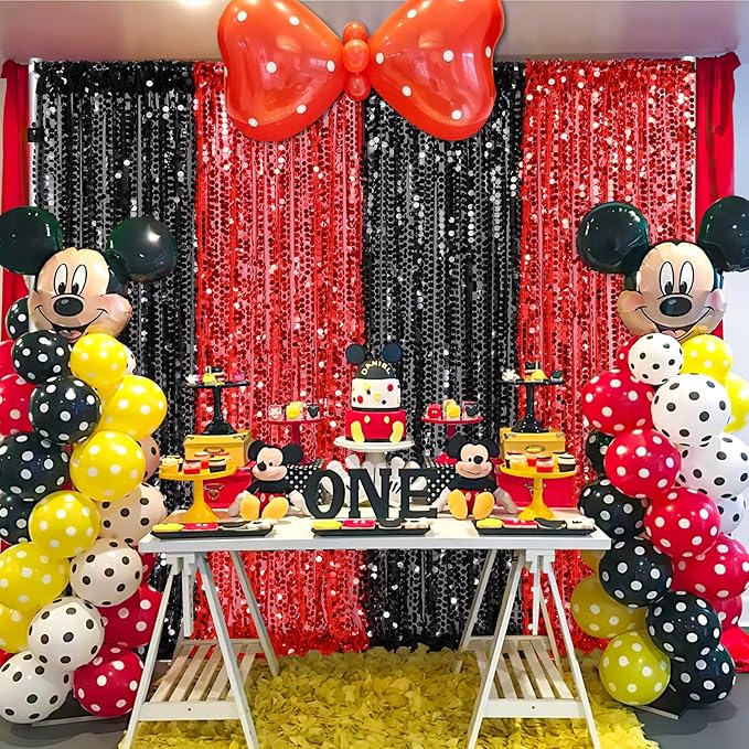 Red Big Payette Sequin Backdrop 4ftx8ft Glitter Drapes Panels Home Party Cake Table Background Curtains Decorations