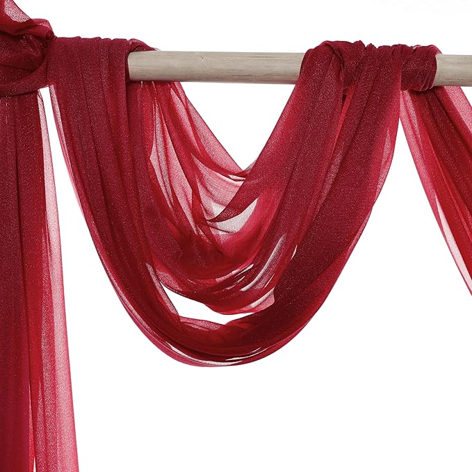 VDS Pack of 2 Panel (30 Inch X 40 Feet) Wedding Arch Draping Fabric Sheer Chiffon Fabric Drapery for Wedding Ceremony Reception Swag Backdrop Canopy Chuppah ARBO Altars Decoration (Apple Red)