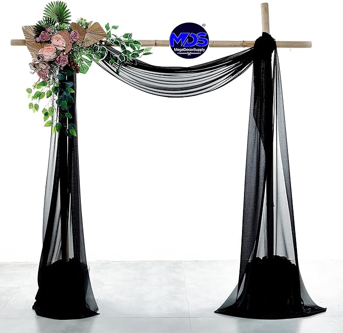 MDS Halloween Chiffon Draping Fabric - 1 Panel, 30" Wide x 100ft Long - Sheer Spooky Arbor & Canopy Drapery for Haunted House Backdrops, Party Ceilings, DIY Costumes & Themed Events - Black