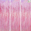 3 Pack 3.3 x 6.6 ft Pink Foil Fringe Backdrop Curtains, Tinsel Streamers Party Decorations, Fringe Backdrop for Birthday, Baby Shower, Gender Reveal, Graduation