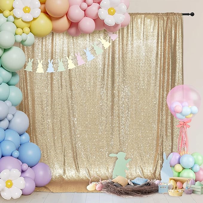 PartyDelight Sequin Backdrop Light Gold 6FTx7FT Wedding Curtain Special Events Party