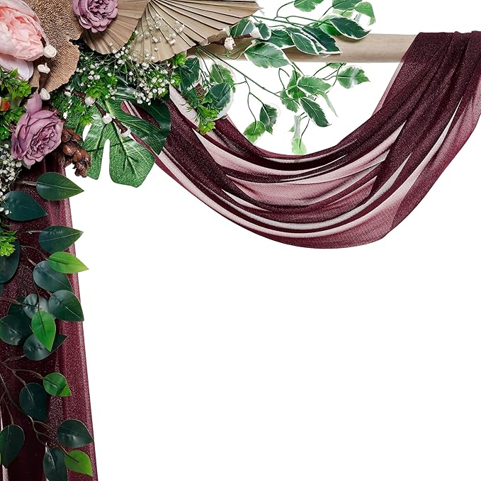 VDS Pack of 1 Panel (30 Inch X 30 Feet) Wedding Arch Draping Fabric Sheer Chiffon Fabric Drapery for Wedding Ceremony Reception Swag Backdrop Canopy Chuppah ARBO Altars Decoration (Burgundy)