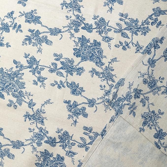 Pastoral Rectangle Tablecloth - 52 x 70 Inch - Beige Linen Table Cloth - Washable Table Cover with Dust-Proof Wrinkle Resistant for Restaurant, Picnic, Indoor and Outdoor Dining, Floral (Dark Blue)