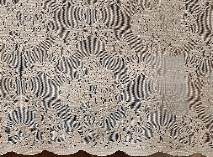 LinenZone Small Linen Round Tablecloth for Rustic Vintage Decor. Sheer Lace Table Cloth Works Great As Wedding Tablecloth or Thanksgiving Table Cover. (Mia 36 Round, Linen)