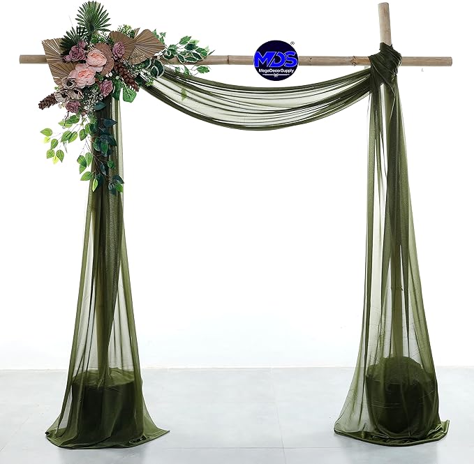 MDS Halloween Chiffon Draping Fabric - 1 Panel, 30" Wide x 75ft Long - Sheer Spooky Arbor & Canopy Drapery for Haunted House Backdrops, Party Ceilings, DIY Costumes & Themed Events - Olive Green