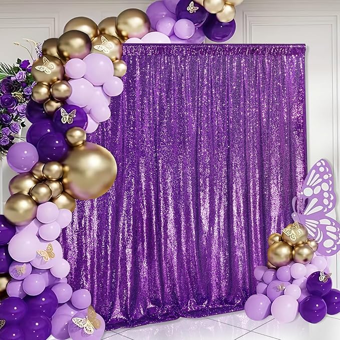 7ft x 7ft Purple Sequin Backdrop Glitter Party Backdrop Curtains Photo Background for Baby Shower Wedding Wall Decorations