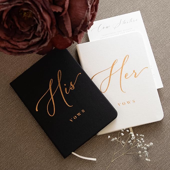 Vow Books His and Hers - Linen Wedding Vow Books Perfect as Bride & Groom Gifts, Wedding Registry Ideas - His & Hers Gifts Wedding Vow Book - Wedding Essentials & Accessories [White & Black]