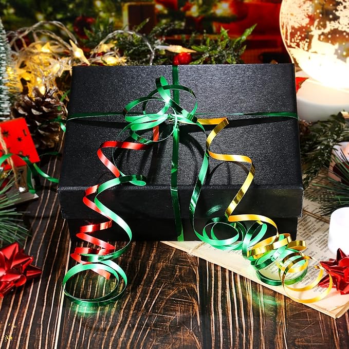880 Yards Christmas Curling Ribbon Metallic Gold Silver Red Green Shiny Cibbon Set Balloon String Metal Curly Ribbon for Christmas Gift Wrap Craft Holiday Decoration