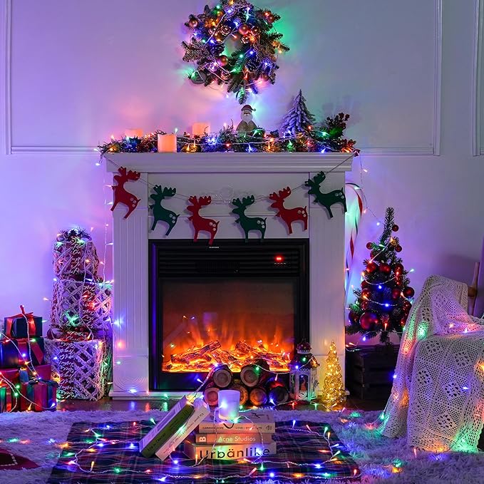 JMEXSUSS 168FT 600 LED Christmas Decor Lights - 8 Modes Multicolor Outdoor/Indoor Waterproof Plug-in Party Holiday Decorations