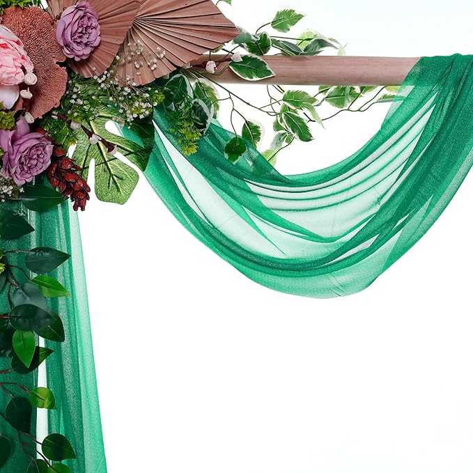 VDS Pack of 1 Panel (30 Inch X 100 Feet) Wedding Arch Draping Fabric Sheer Chiffon Fabric Drapery for Wedding Ceremony Reception Swag Backdrop Canopy Chuppah ARBO Altars Decoration (Emerald)