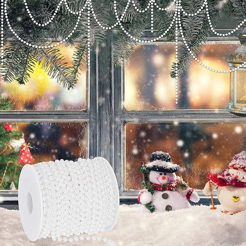100 Feet White Christmas Tree Garland, Artificial Beads Strands Chain, Christmas Tree Decorations for DIY Xmas Tree Decorations Fireplace Balcony Home Party Decor