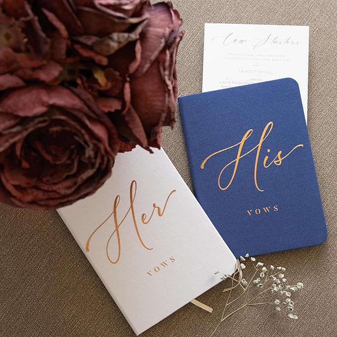 Vow Books His and Hers - Linen Wedding Vow Books Perfect as Bride & Groom Gifts, Wedding Registry Ideas - His & Hers Gifts Wedding Vow Book - Wedding Essentials & Accessories [White & Navy]