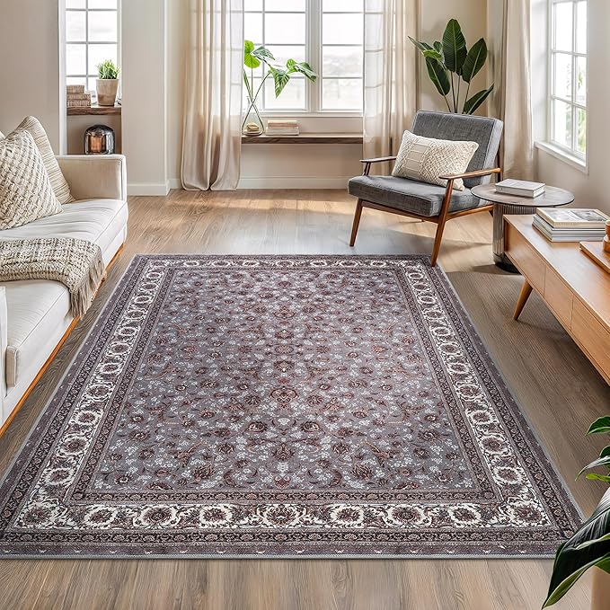 Bloom Rugs Washable Non-Slip 5' x 7' Rug - Slate Gray Traditional Oriental Area Rug for Living Room, Bedroom, Dining Room, and Kitchen - Exact Size: 5' x 7'