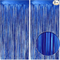 2 Pack Metallic Dark Blue Fringe Backdrop, 3.2x8.2ft Shining Foil Tinsel Curtains, Birthday Party Decorations Door Streamers for Halloween, Christmas, Wedding, Graduation, Holiday, Theme Events