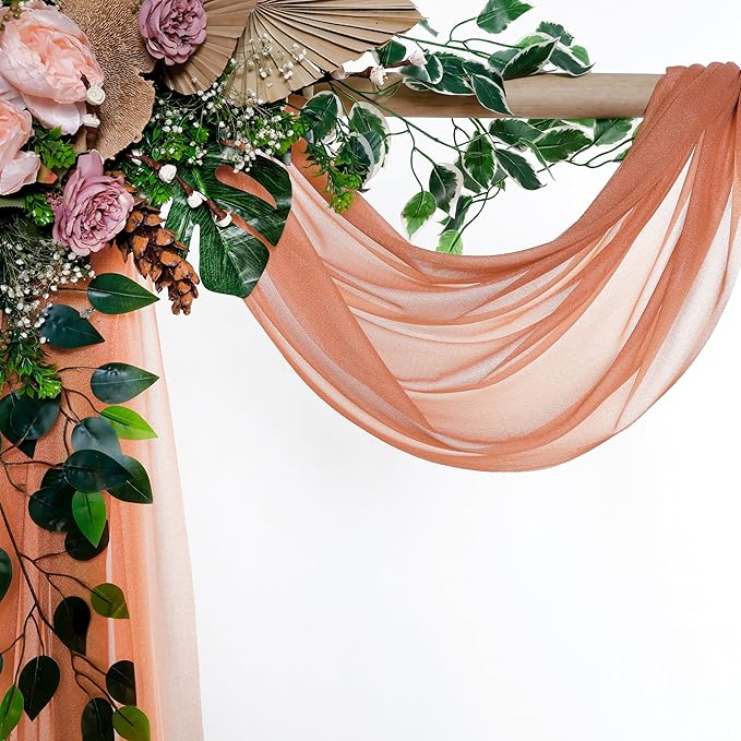 VDS Pack of 2 Panel (30 Inch X 40 Feet) Wedding Arch Draping Fabric Sheer Chiffon Fabric Drapery for Wedding Ceremony Reception Swag Backdrop Canopy Chuppah ARBO Altars Decoration (Coral Peach)