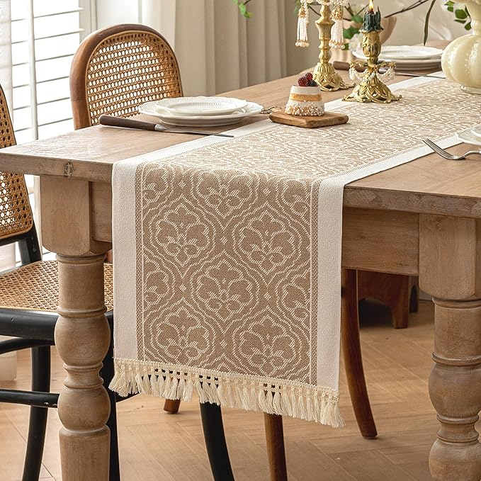 Table Runners 138 Inches,Waterproof Boho Table Runner with Tassel Fringe,Table Runner for Party Coffee Table
