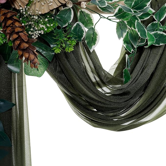VDS Pack of 2 Panel (30 Inch X 40 Feet) Wedding Arch Draping Fabric Sheer Chiffon Fabric Drapery for Wedding Ceremony Reception Swag Backdrop Canopy Chuppah ARBO Altars Decoration (Olive)