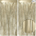 4 Pack Metallic Champagne Gold Fringe Backdrop, 3.2x8.2ft Shining Foil Tinsel Curtains, Birthday Party Decorations Door Streamers for Halloween, Christmas, Wedding, Graduation, Holiday, Theme Events