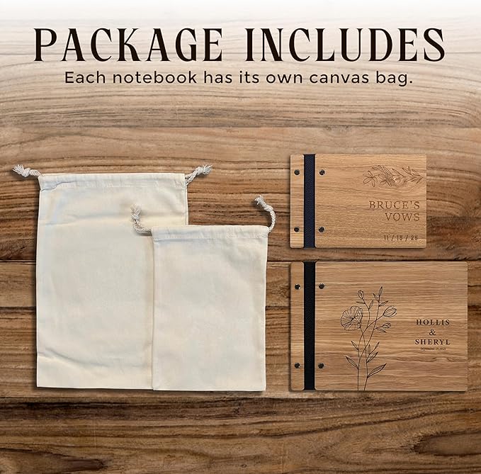 NBE Personalized Wooden Guest Book - Custom Wedding Sign-In Book with Burgundy Spine - Rustic Photo Album for Messages & Polaroids - Couples Keepsake Memory Gift (8.5x6 Inches)