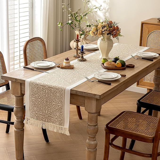 Table Runners 107 Inches,Waterproof Boho Table Runner with Tassel Fringe,Table Runner for Party Coffee Table